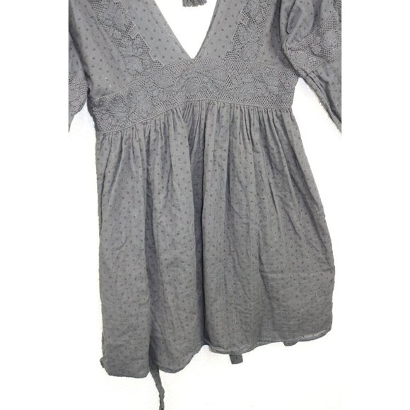 Free People Black Swiss Dot Long Sleeve Mini Dress-Medium-Goth-Boho - Picture 2 of 13